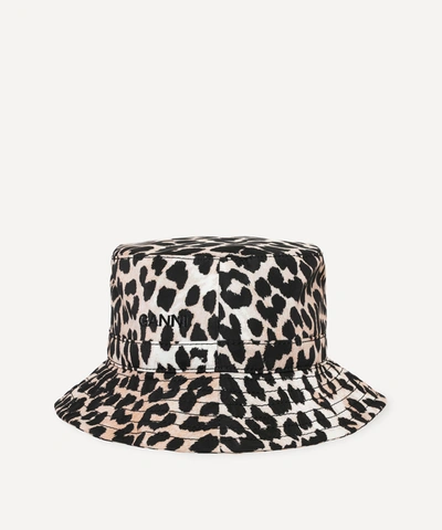 Shop Ganni Recycled Tech Fabric Bucket Hat In Leopard