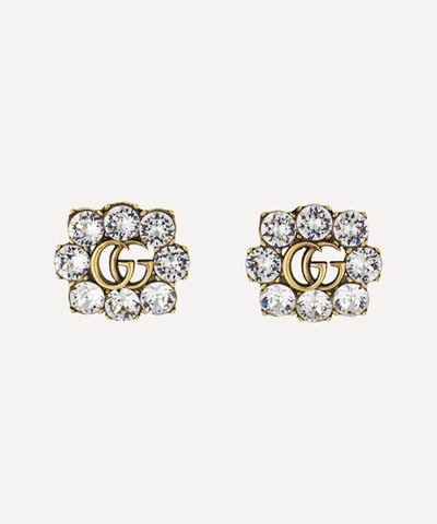 Shop Gucci Gold-tone Crystal Double G Clip-on Earrings