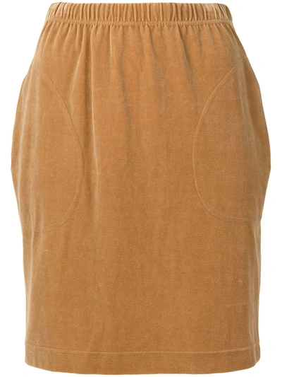 Pre-owned Fendi 1990s Logo Patch Textured Skirt In Brown