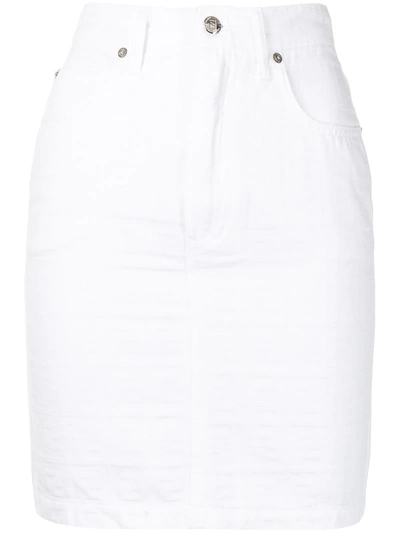 Pre-owned Fendi 1990s Zucca Pattern Denim Skirt In White