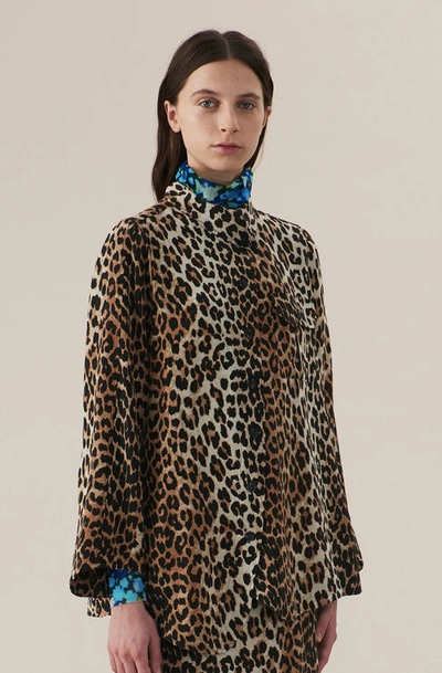 Shop Ganni Silk Mix Shirt In Leopard