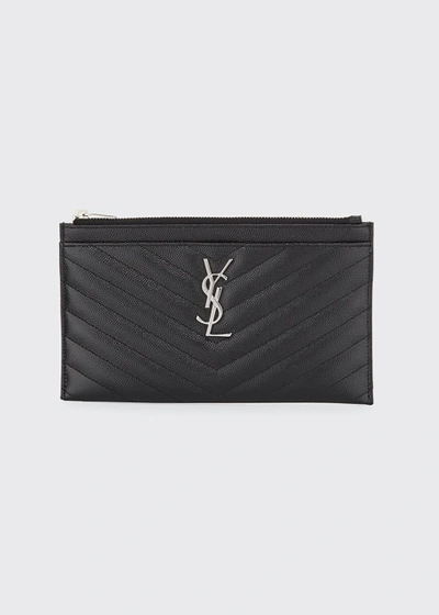 Shop Saint Laurent Ysl Monogram Small Ziptop Bill Pouch In Grained Leather In Black