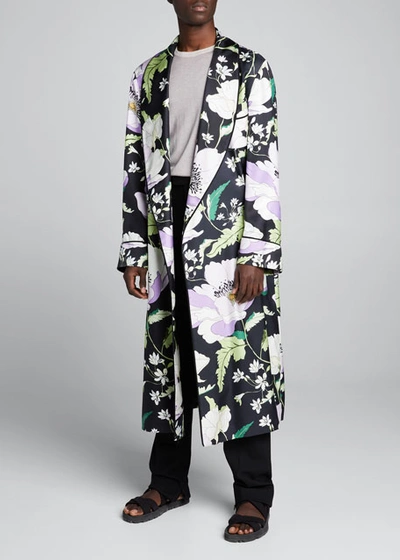 Shop Tom Ford Men's Silk Grand Poppy Floral-print Robe In Md Grn Sld