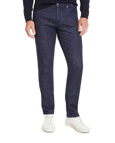 Shop Isaia Men's Dark Wash Straight-leg Jeans In Medium Blue