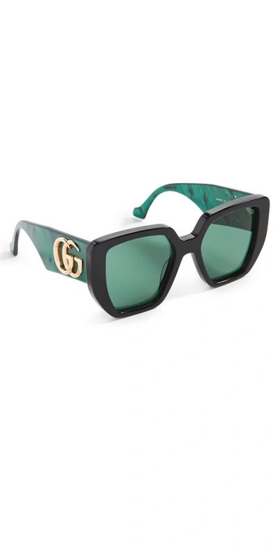 Shop Gucci Generation Bold Sunglasses In Black Green Green