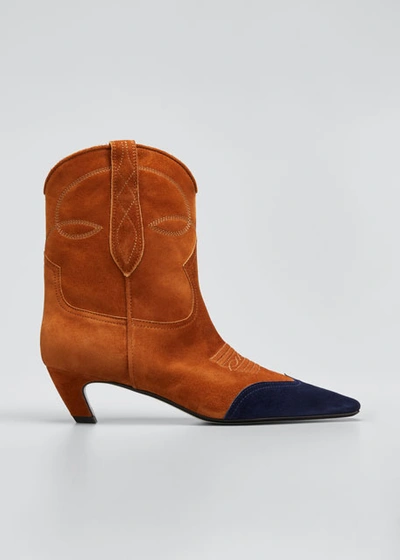 Shop Khaite Dallas Western Suede Ankle Boots In Brown/blue