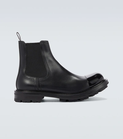 Shop Alexander Mcqueen Leather Chelsea Boots In Black