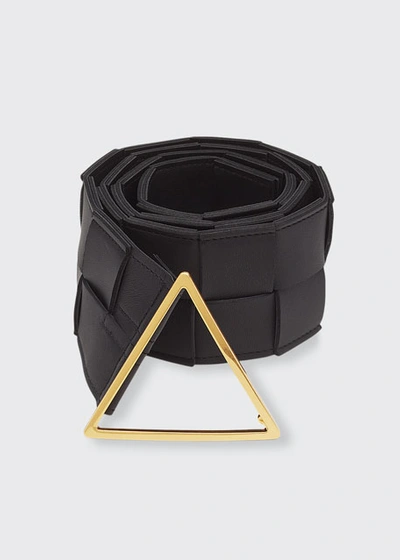Shop Bottega Veneta Intreccio Napa Leather Belt In Black-gold
