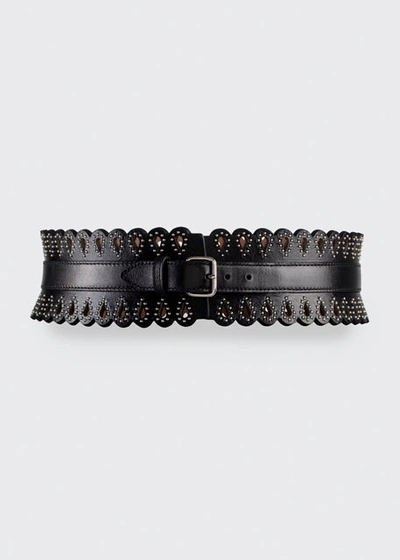 Shop Alaïa Openwork Studded Leather Corset Belt In Black