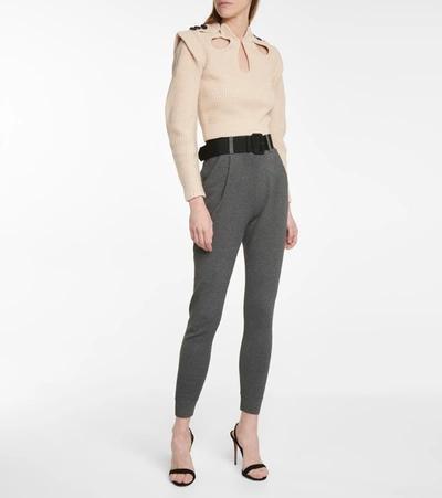 Shop Self-portrait Belted Stirrup Slim-fit Pants In Grey