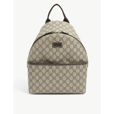 Shop Gucci Girls Brown Leather Print Kids Gg Supreme Coated Canvas Backpack, Size: 1 Size