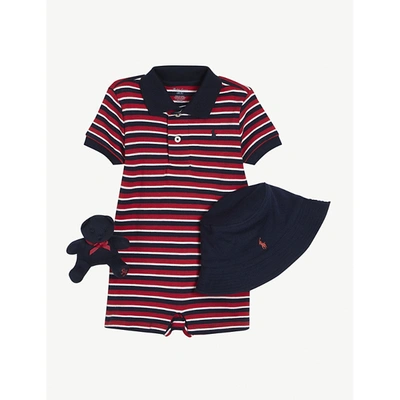 Shop Ralph Lauren Logo-embroidered Cotton Polo Set 3-9 Months In Sunrise Red Multi