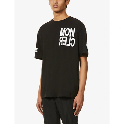 Shop Moncler Logo-print Crewneck Cotton-jersey T-shirt In Black