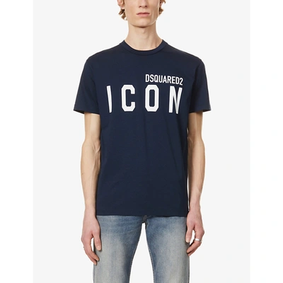 Shop Dsquared2 Icon Logo-print Cotton-jersey T-shirt In Navy Blue White