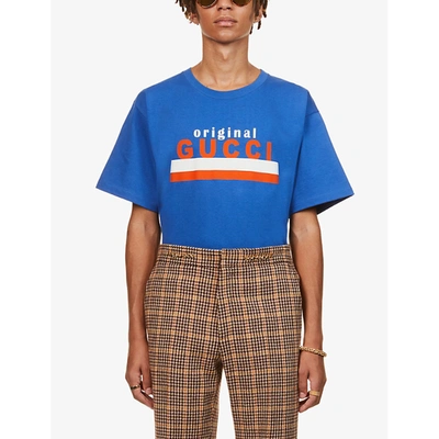 Shop Gucci Graphic-print Crewneck Cotton-jersey T-shirt In Blue