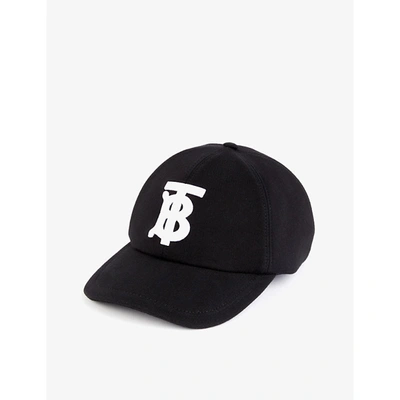 Shop Burberry Men's Black Brand-embroidered Cotton Baseball Cap