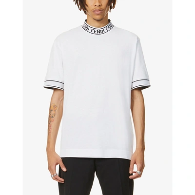 Shop Fendi Brand-pattern Cotton-jersey T-shirt In White