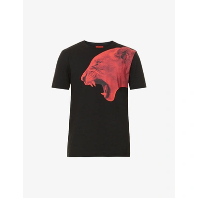 Hugo Graphic-print Crewneck Cotton-jersey T-shirt In Black | ModeSens
