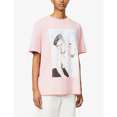Shop Jw Anderson Face Graphic-print Oversized Cotton-jersey T-shirt In Pink