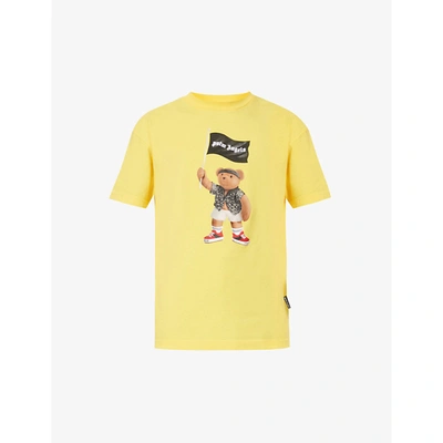 Shop Palm Angels Pirate Bear Graphic-print Cotton-jersey T-shirt In Yellow White