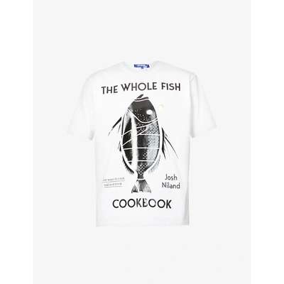 Shop Junya Watanabe Fish Graphic-print Cotton-jersey T-shirt In White / Black