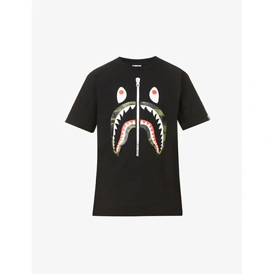 Shop A Bathing Ape 1st Camo Shark Head Relaxed-fit Cotton T-shirt In Bkxgr