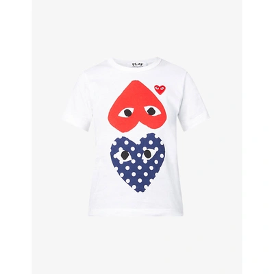 Shop Comme Des Garçons Play Heart Appliqué Pure Cotton T-shirt In White