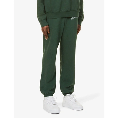 Shop Sporty And Rich Varsity Brand-print Cotton-jersey Jogging Bottoms In Forest