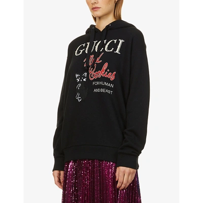 Shop Gucci Mad Cookies Cotton-jersey Hoody In Black/multicolor