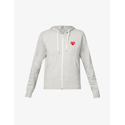Shop Comme Des Garçons Play Heart-appliquéd Cotton-jersey Hoody In Grey