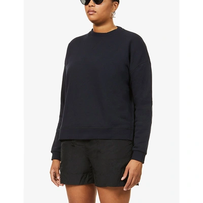 Shop Ganni Dropped-shoulder Recycled-cotton And Recycled-polyester Blend Sweatshirt In Sky Captain
