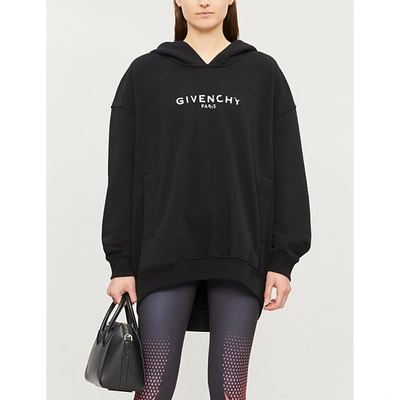 Shop Givenchy Logo-print Cotton-jersey Hoody In Black