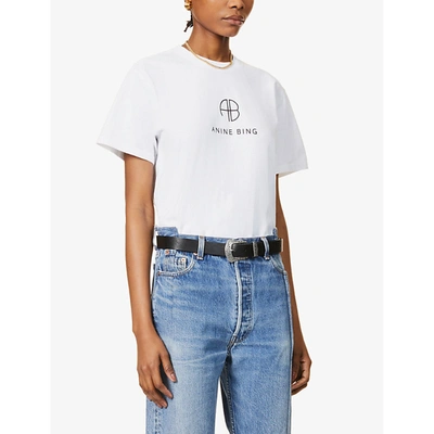 Shop Anine Bing Womens Optic White Hudson Branded Cotton-jersey T-shirt Xs