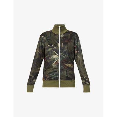 Shop Palm Angels Jungle-print Jersey Tracksuit Jacket In Green Military
