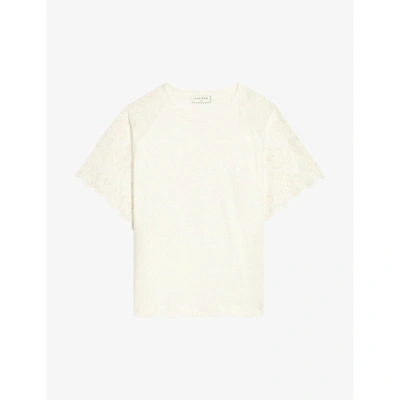 Shop Sandro Womens White Hermione Broderie-anglaise Organic Cotton T-shirt 10