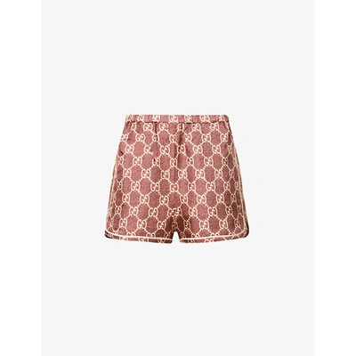 Shop Gucci Gg Supreme Logo-print Silk Shorts In Sweet Berries/rose B