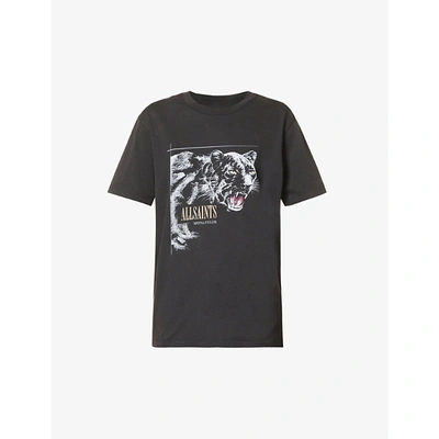 Shop Allsaints Panthera Graphic-print Cotton-jersey T-shirt In Black