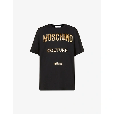 Shop Moschino Couture Logo-print Cotton-jersey T-shirt In Black