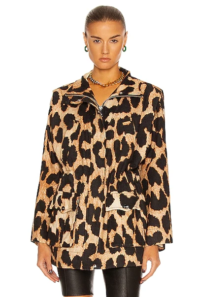 Shop Ganni Linen Canvas Jacket In Maxi Leopard