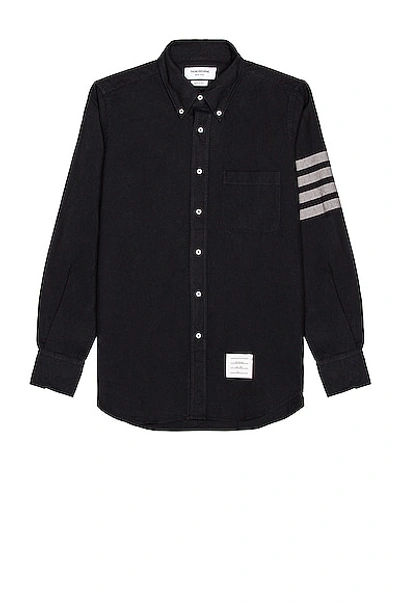 Shop Thom Browne Straight Fit 4 Bar Shirt In Navy