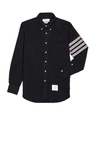 Thom Browne Flannel 4-bar Shirt In Navy