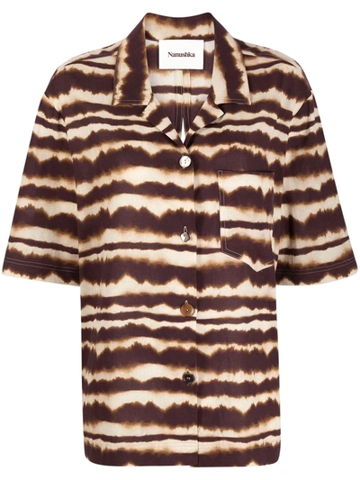 Shop Nanushka Soho Striped Tie-dye Shirt In Braun