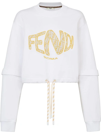 Shop Fendi Logo-print Cropped Sweatshirt In Weiss