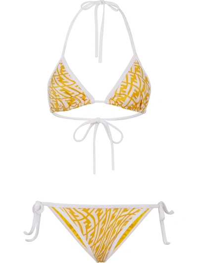 Shop Fendi Ff-vertigo Triangle Bikini Set In Weiss