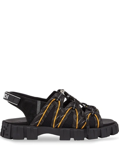 Shop Fendi Force Leather And Mesh Sandals In Schwarz