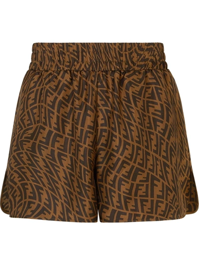 Shop Fendi Ff-print Silk Shorts In Braun