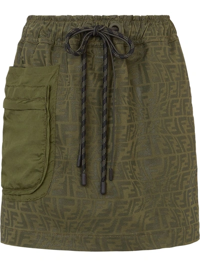 Shop Fendi Ff-motif Denim Miniskirt In Grün