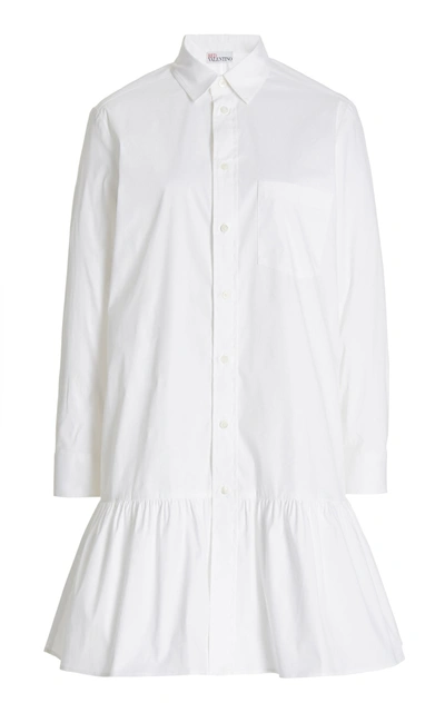 Shop Red Valentino Women's Button Up Cotton-blend Mini Shirt Dress In White