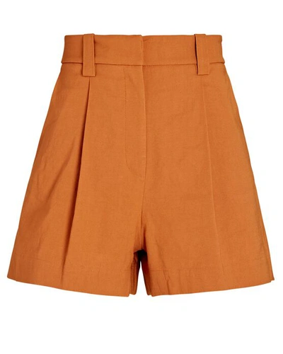 Shop A.l.c Huxley Pleated Linen-blend Shorts In Orange