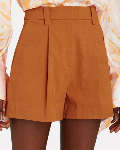 Shop A.l.c Huxley Pleated Linen-blend Shorts In Orange